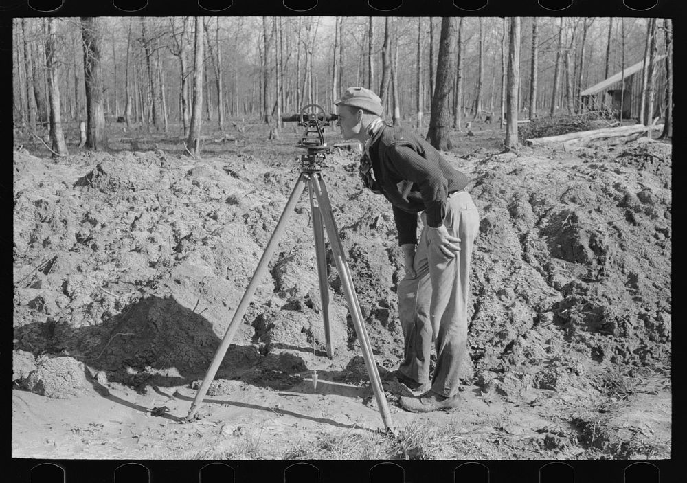 Surveyor, Chicot Farms, Arkansas by Russell Lee