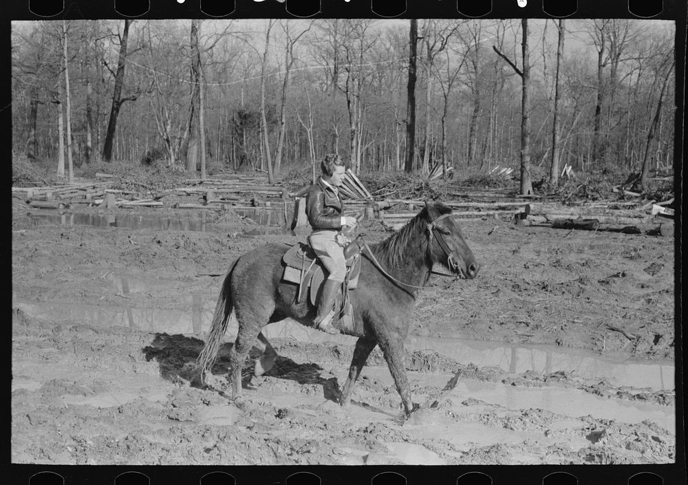 Home supervisor of Chicot Farms project must ride horseback to get to and from project. Arkansas by Russell Lee