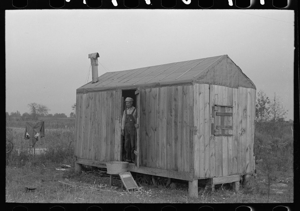 Shack of day laborer who works in sugarcane fields. He comes from a parish in northern Louisiana. Near New Iberia by Russell…