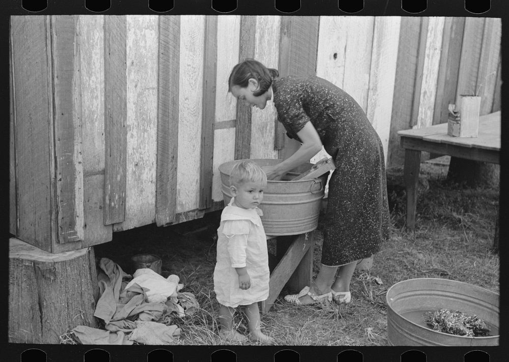 [Untitled photo, possibly related to: Farmer's wife washing clothes, near Morganza, Louisiana] by Russell Lee