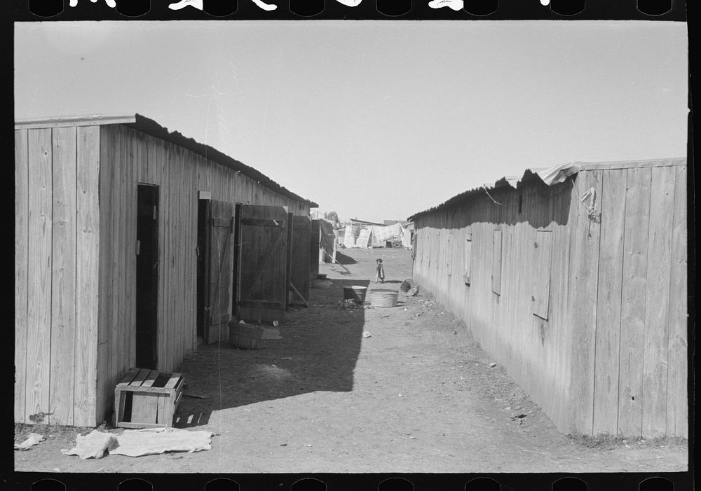 Looking down row of Mexican houses, Robstown, Texas by Russell Lee