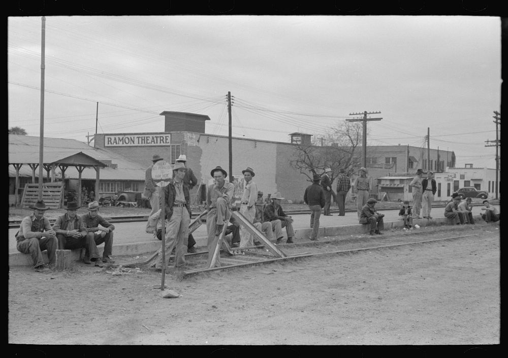 Day laborers waiting to be assigned to work, Raymondville, Texas by Russell Lee
