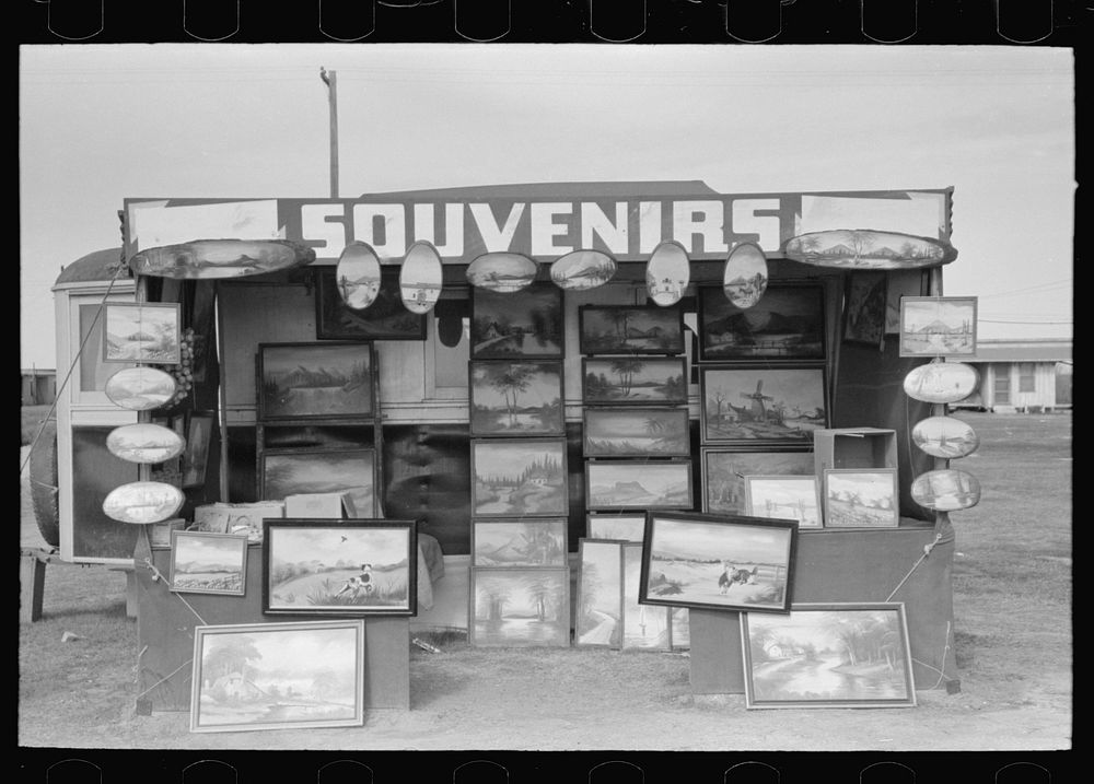 [Untitled photo, possibly related to: Souvenir stand of "buckeye" painter, Corpus Christi, Texas] by Russell Lee