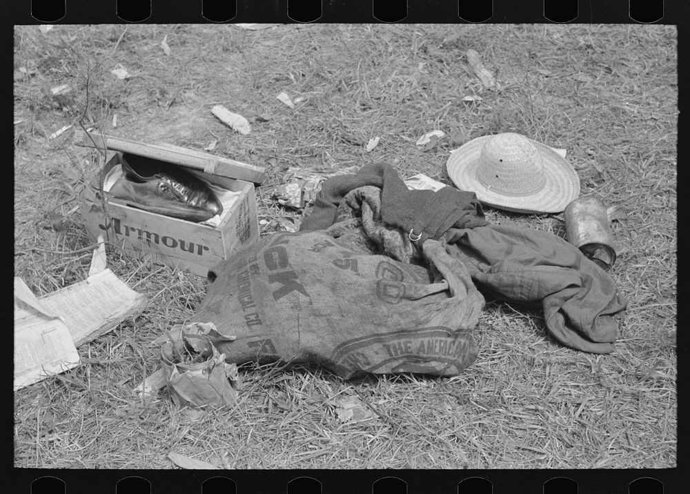 Part of migratory workers personal belongings, Hammond, Louisiana. Strawberry pickers by Russell Lee