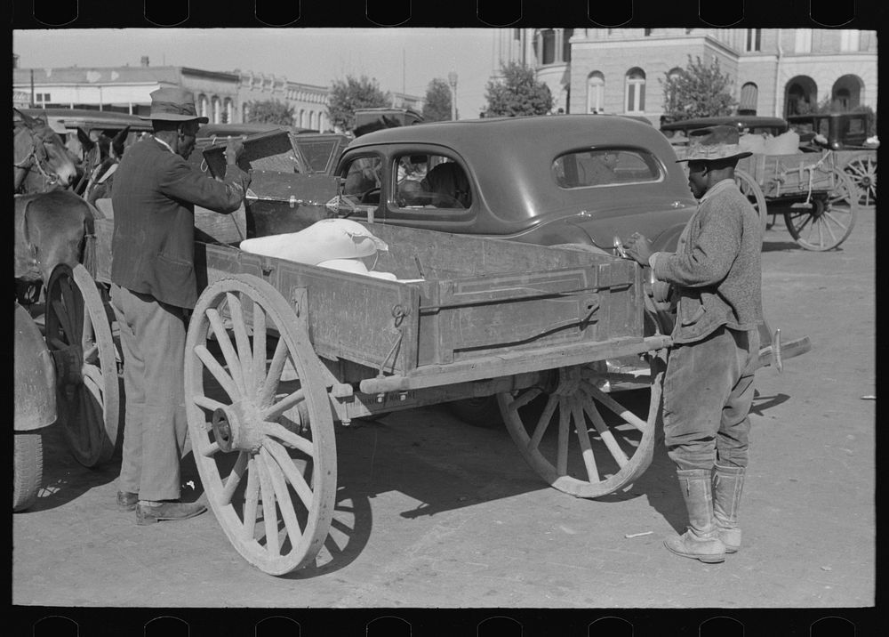  farmer with supplies in wagon, Marshall, Texas by Russell Lee