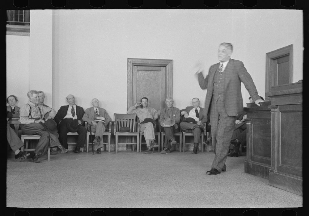 [Untitled photo, possibly related to: President of bank speaking to a group of San Augustine county residents at a meeting…