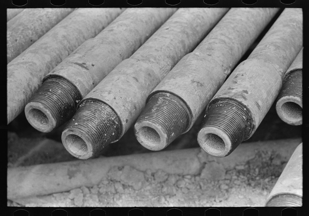 Detail of end of drilling pipe, oil field, Kilgore, Texas by Russell Lee