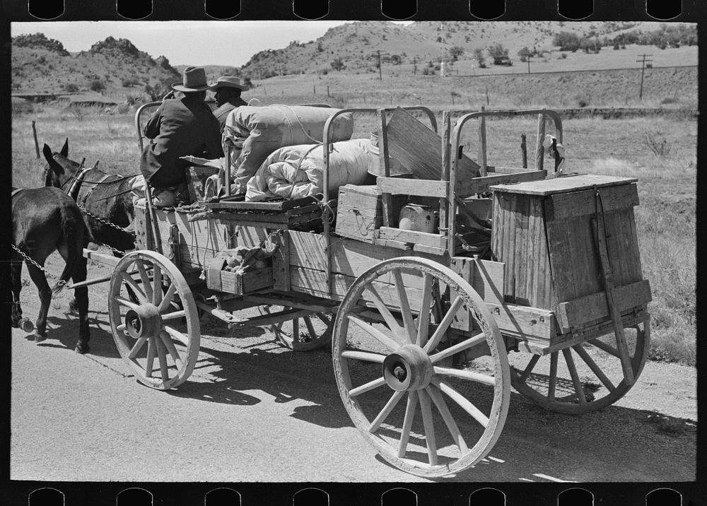 Chuck and bedroll wagon of the tank gang on the highway. Near Marfa, Texas by Russell Lee