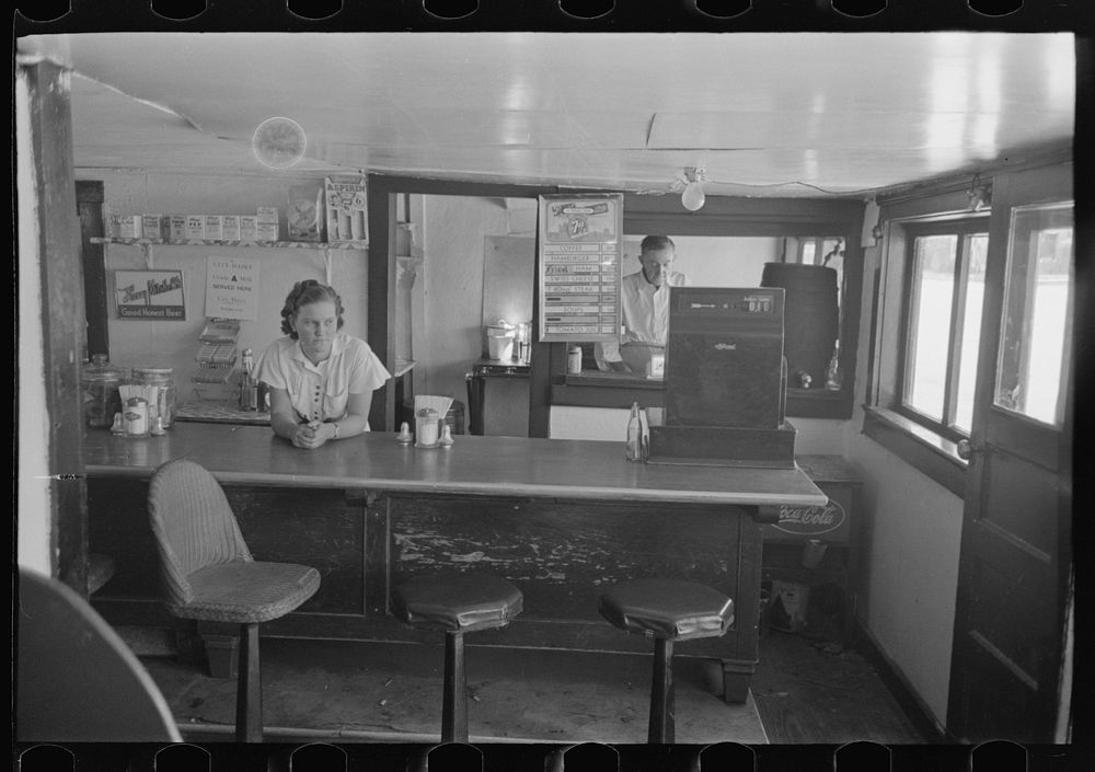 Interior of hamburger stand. Waiting for customer, Alpine, Texas by Russell Lee