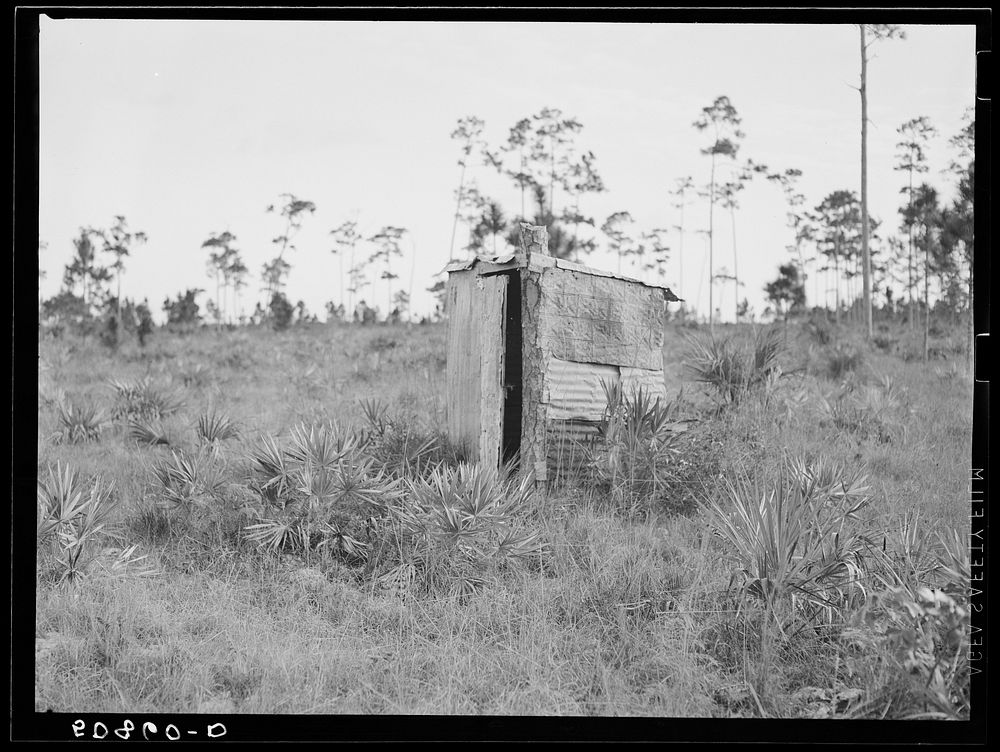 Privy in  transient agricultural workers quarters. Homestead, Florida. Sourced from the Library of Congress.