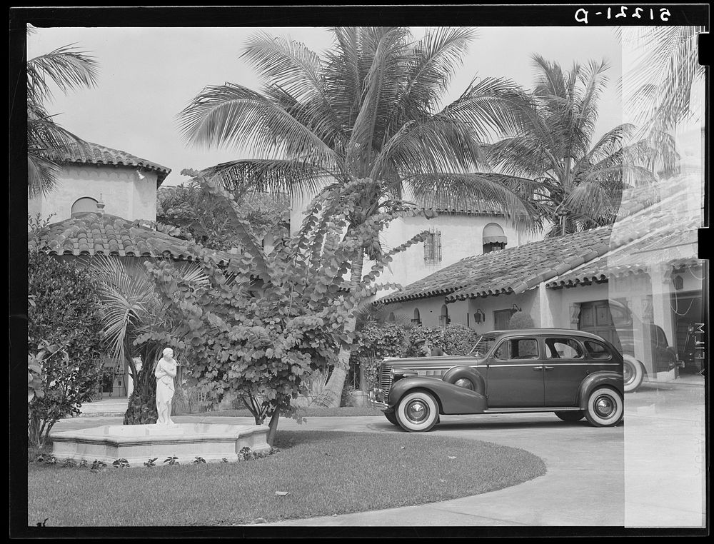 Part of Florida home in wealthy residential section. Miami Beach, Florida. Sourced from the Library of Congress.