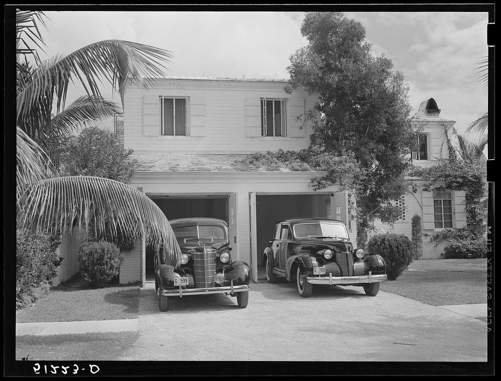Part of Florida home in wealthy residential section. Miami Beach, Florida. Sourced from the Library of Congress.