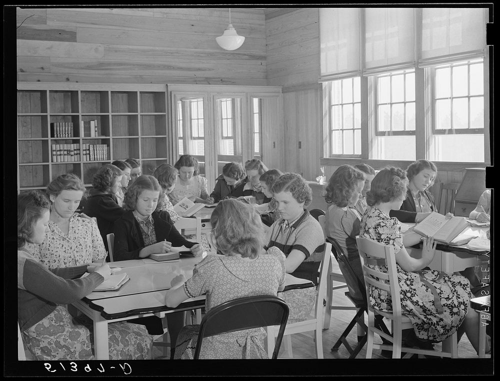Study class for home economics girls. Goodman School, Coffee County, Alabama. Sourced from the Library of Congress.