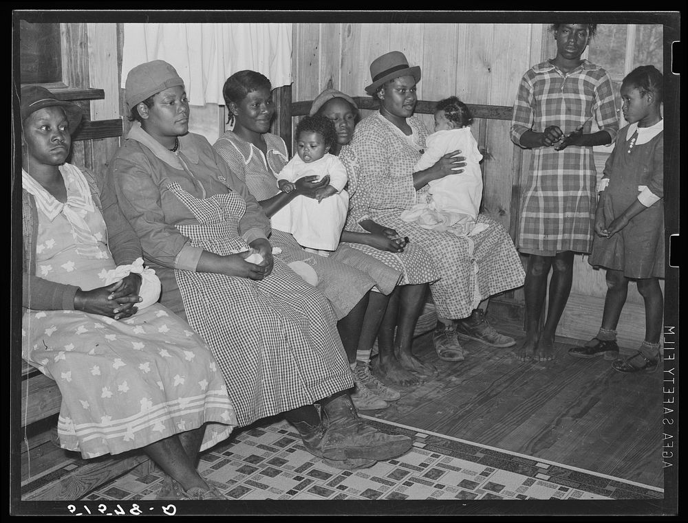 Waiting in project clinic for examinations and treatments by doctor and nurse. Gee's Bend, Alabama. Sourced from the Library…