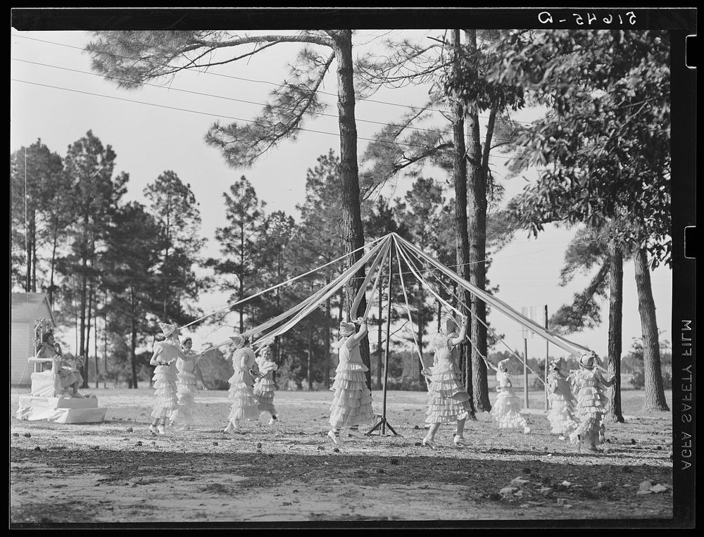 [Untitled photo, possibly related to: May queen and maypole dance at May Day-Health Day festivities at Irwinville Farms…