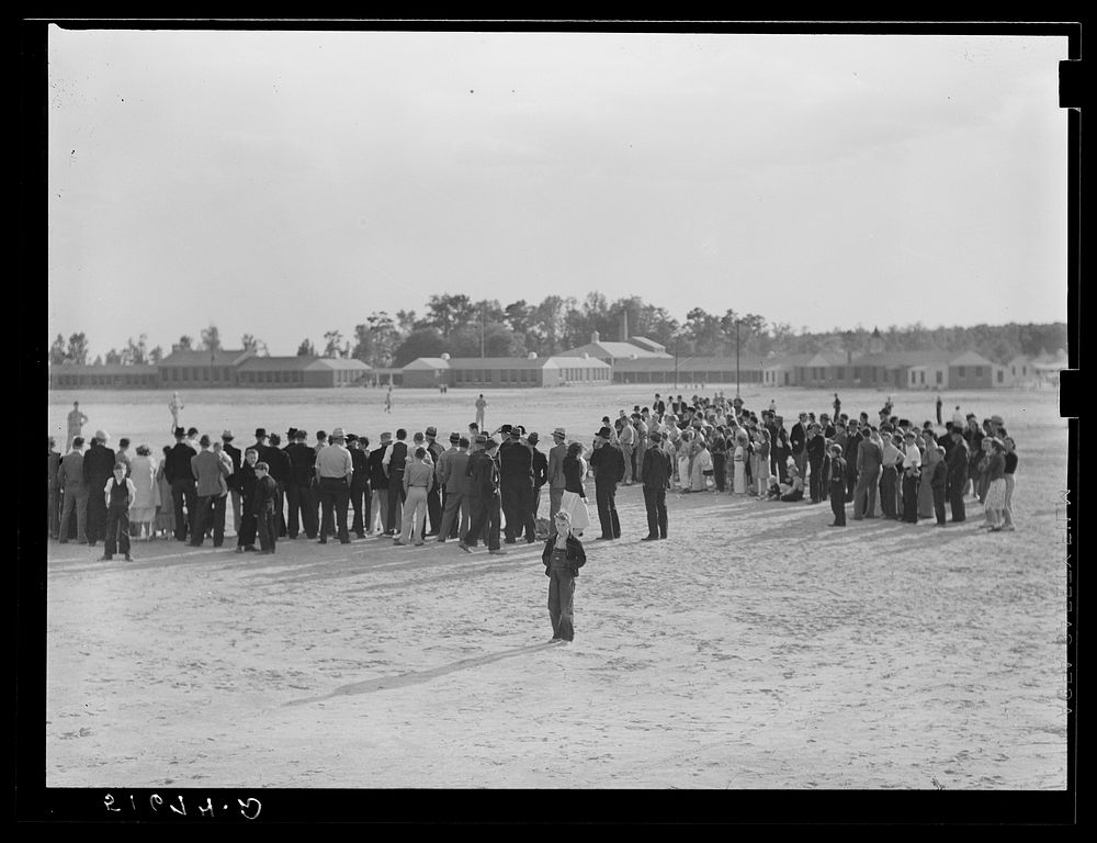Crowd watching baseball game after May Day-Health Day festivities of Ashwood Plantations, South Carolina. Sourced from the…