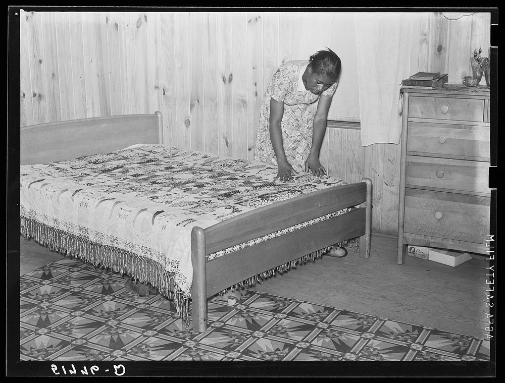 Corner of bedroom showing some of new furniture. Project house, Prairie Farms, Alabama. Sourced from the Library of Congress.