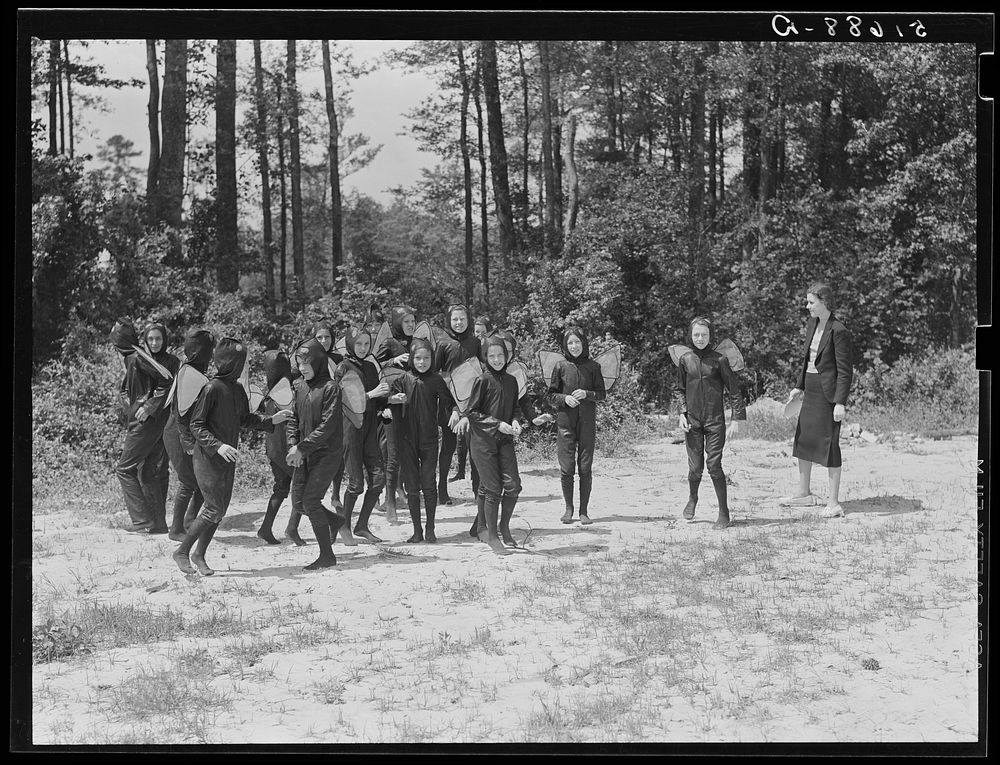 [Untitled photo, possibly related to: Sixth and seventh grades rehearsing their play "Flies," written by NYA (National Youth…
