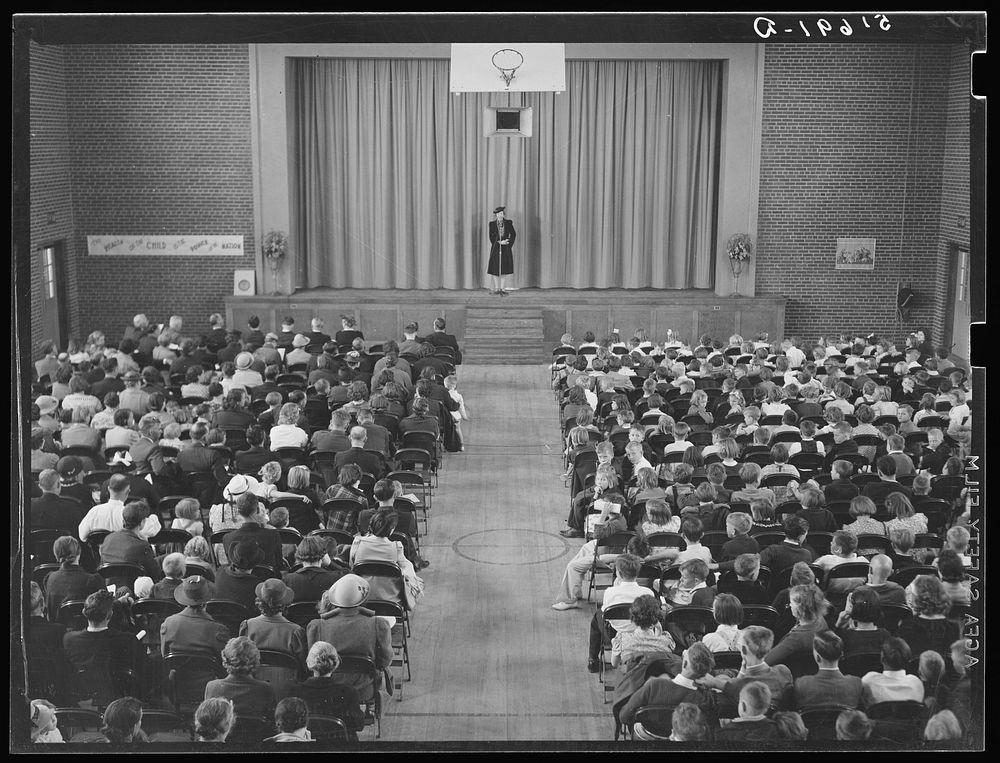 [Untitled photo, possibly related to: First grade children singing health song in May Day-Health Day program in auditorium.…