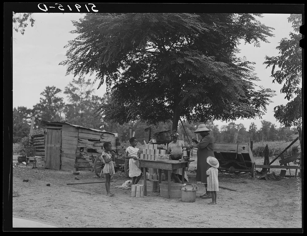 [Untitled photo, possibly related to: Pauline Clyburn, rehabilitation client, and her children canning tomatoes. Manning…