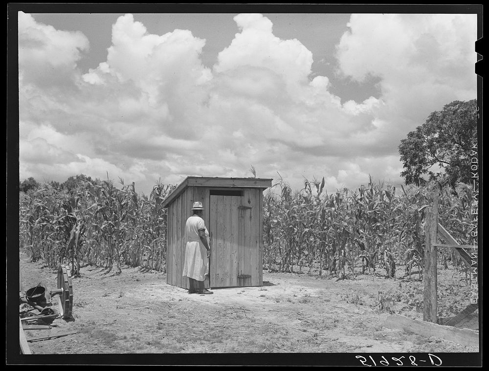 New privy on farm of Frederick Oliver, tenant purchase client. Summerton, South Carolina. Sourced from the Library of…