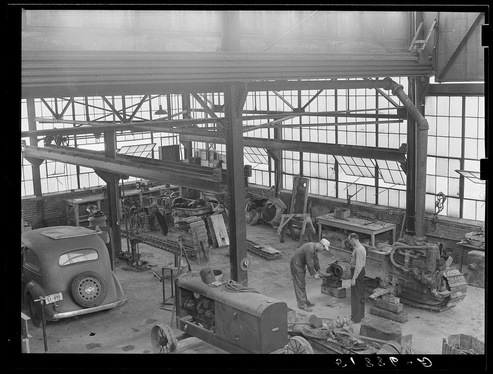 Interior of workshop, FSA (Farm Security Administration) warehouse depot. Atlanta, Georgia. Sourced from the Library of…
