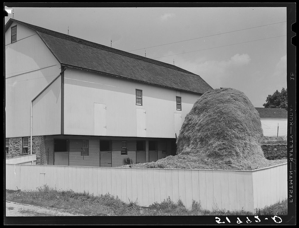 Barn at stock farm in Lancaster County, Pennsylvania. Sourced from the Library of Congress.