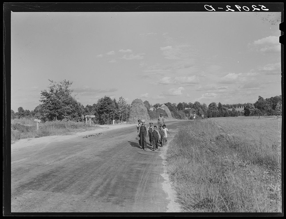  children coming home from school. Halifax County, Virginia. Sourced from the Library of Congress.