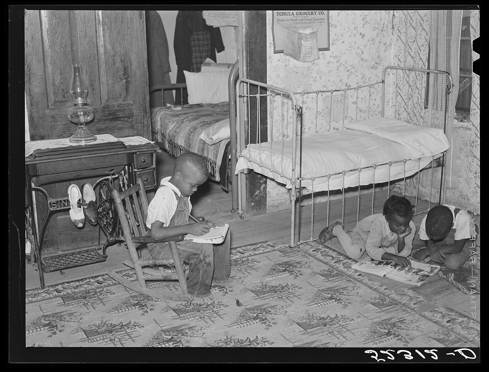 Interior of  tenants' home who have lived on Good Hope Plantation for eight years. Mileston, Mississippi Delta, Mississippi.…