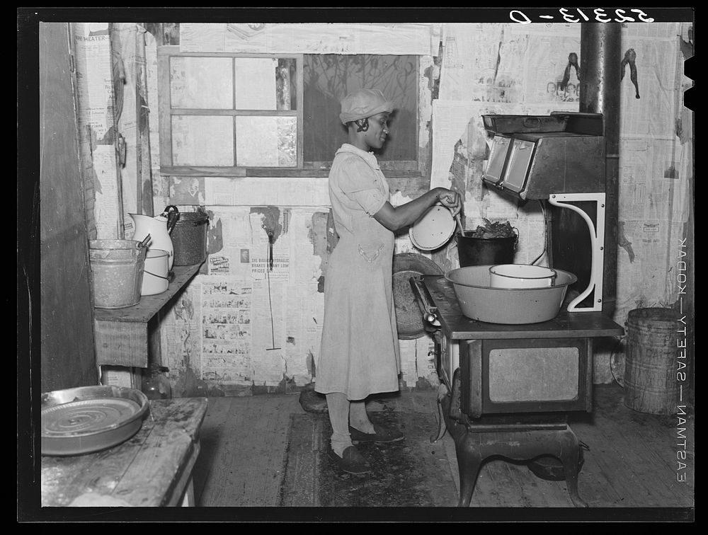 Kitchen in home of  tenants, who have lived on Good Hope Plantation for eight years. Mileston, Mississippi Delta…