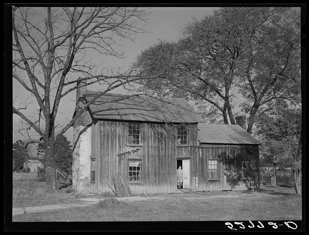White tenant farm woman in doorway of house. She is Mrs. Arrington, mother-in-law of Taylor, a white sharecropper. Shoofly…