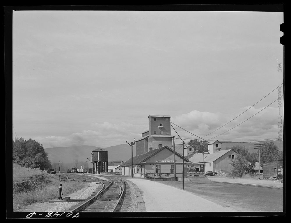Railroad station. Bonners Ferry, Boundary County, Idaho by Russell Lee