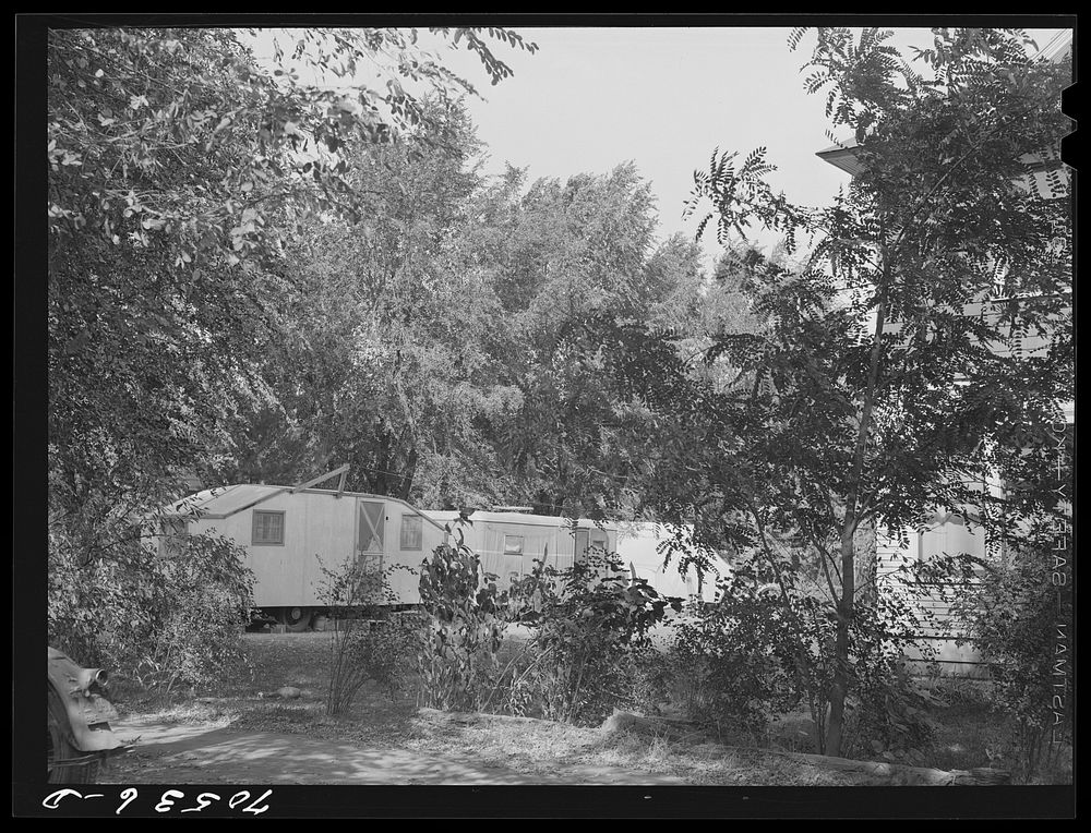 Trailers occupied by workmen at the Umatilla ordnance depot parked around a house in a residential section of Hermiston…