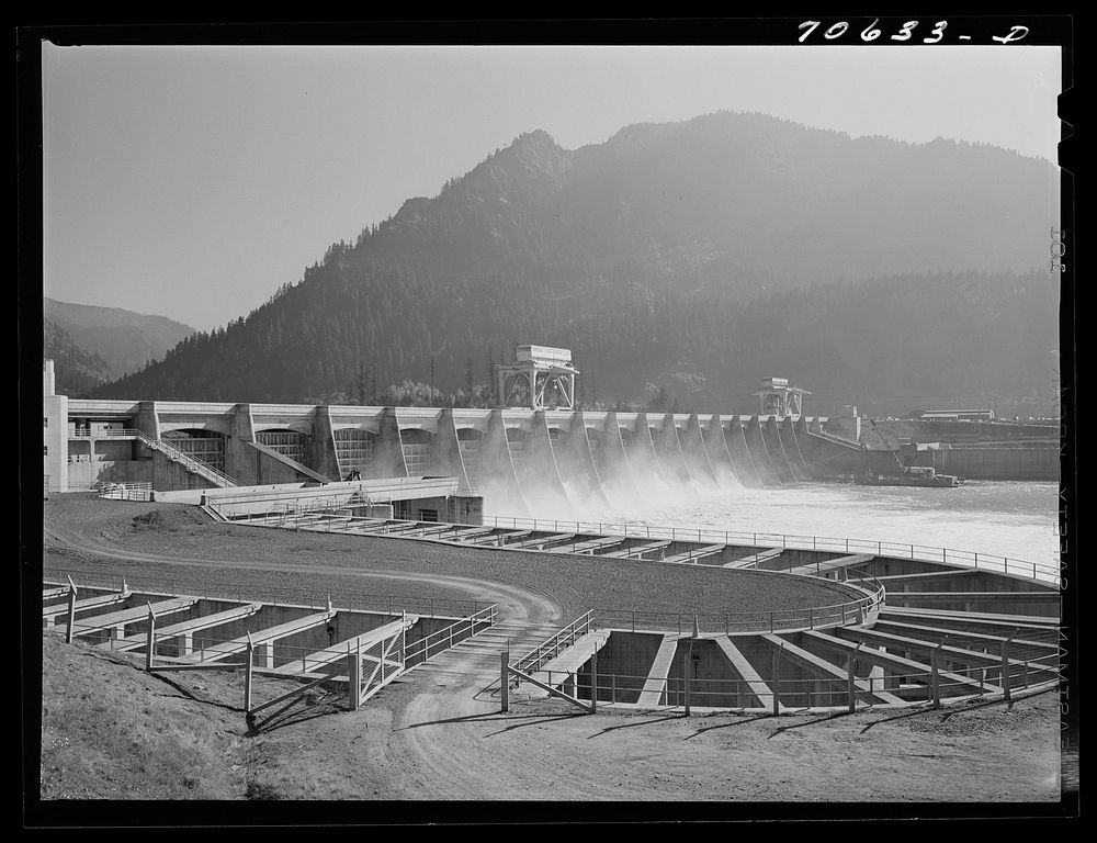 [Untitled photo, possibly related to: Bonneville Dam and fish ladders, Oregon] by Russell Lee