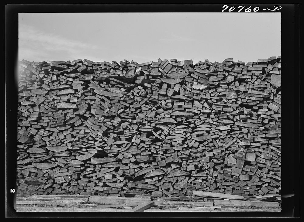 Pile of wood used for fuel at the Tillamook cheese plant. Tillamook, Oregon by Russell Lee