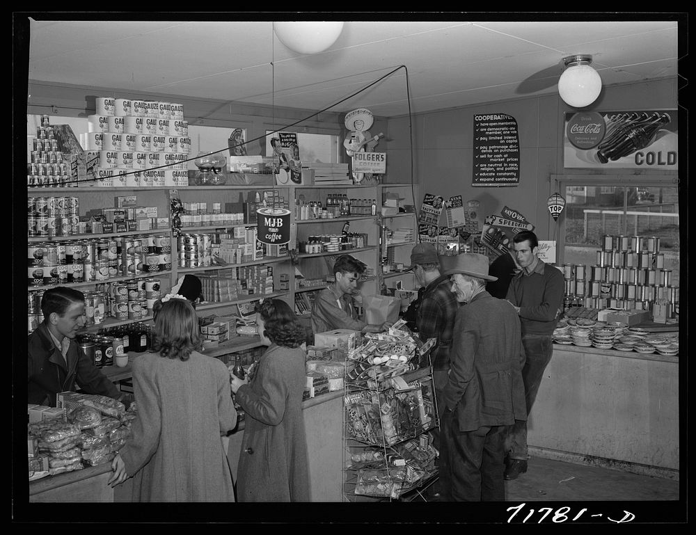 Woodville, California. FSA (Farm Security Administration) farm workers' community. Interior of the cooperative store by…