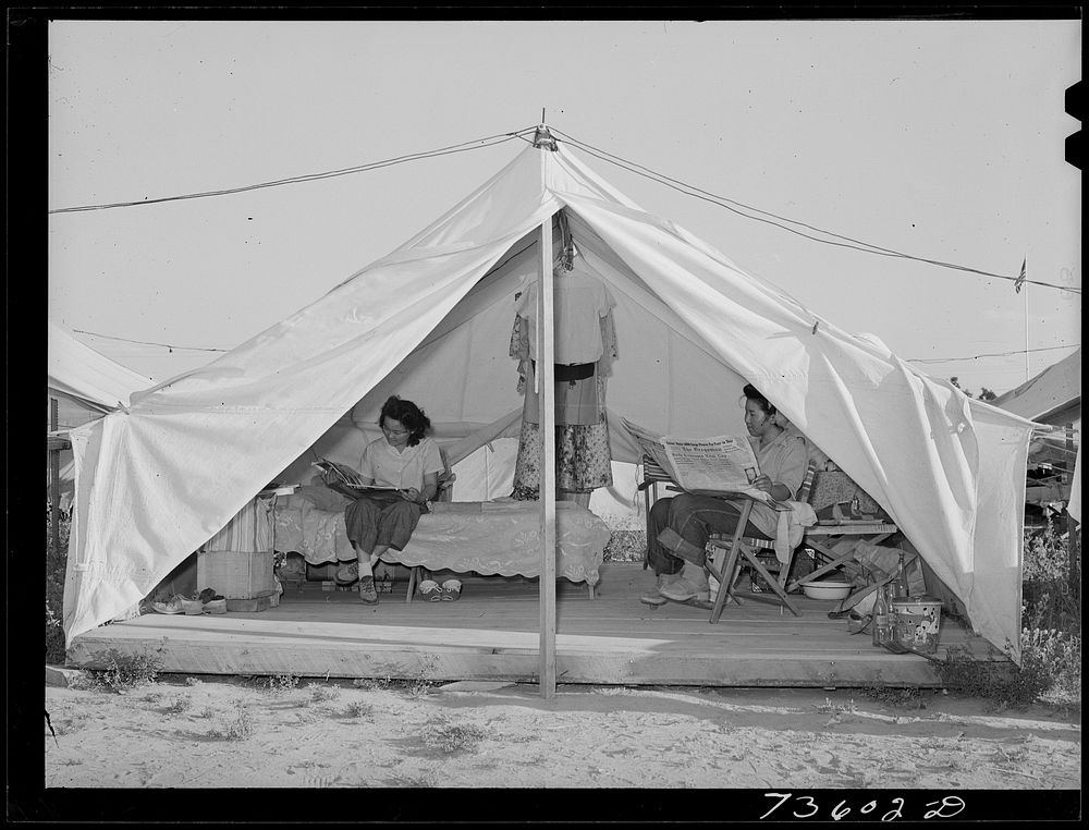 Nyssa, Oregon. FSA (Farm Security Administration) mobile camp. Tent home of Japanese-American family living at the camp by…