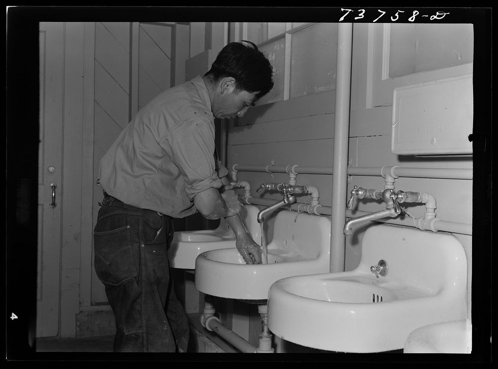 Twin Falls, Idaho. FSA (Farm Security Administration) farm workers' camp. Japanese who live at the camp. All sanitary…