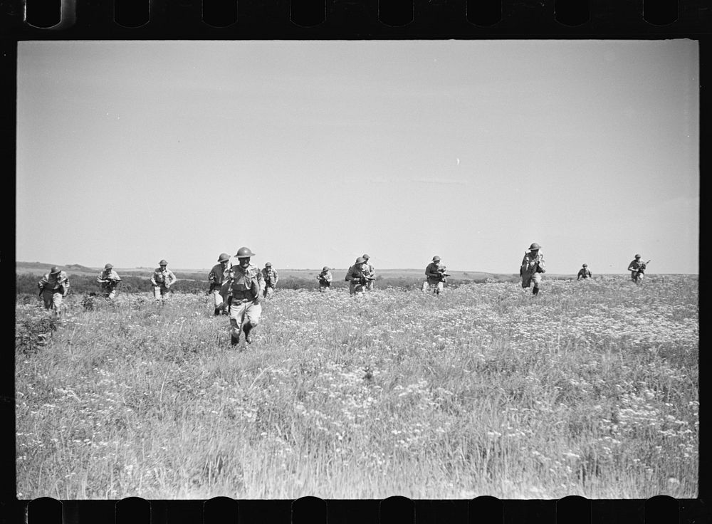 Fort Riley, Kansas. Dismounted attack of a reconnaissance unit during a field problem. Sourced from the Library of Congress.