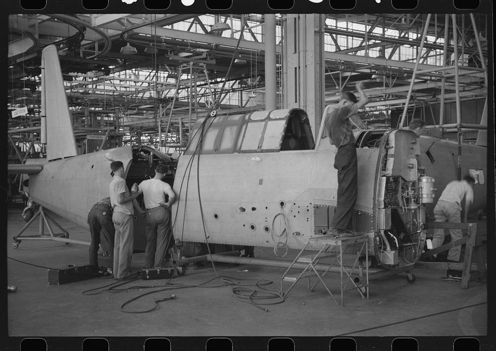 Nashville, Tennessee. Vultee Aircraft Company. In the fuselage assembly section. Sourced from the Library of Congress.