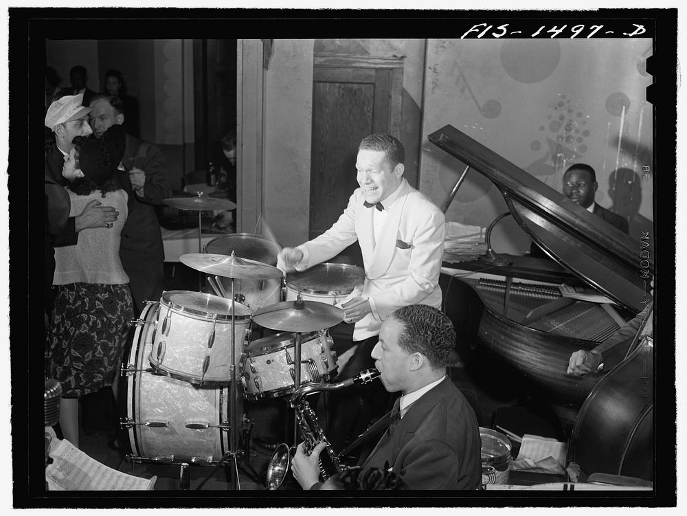 "Red" Sounders [i.e. Saunders], drummer, and his band, at the Club DeLisa, Chicago, Illinois. Sourced from the Library of…