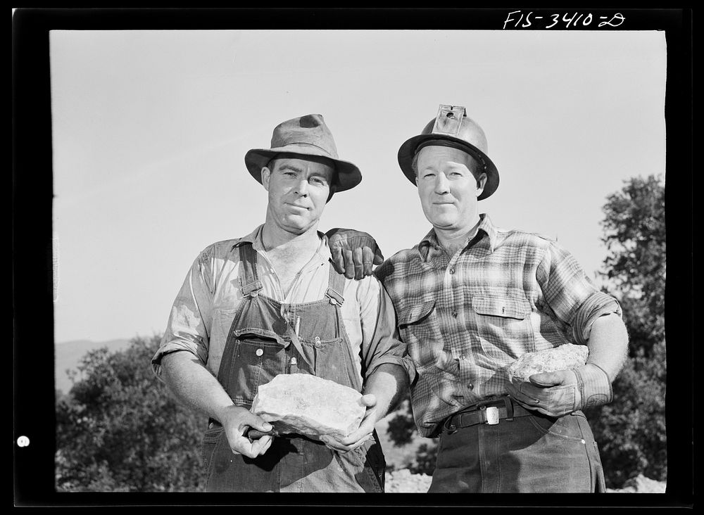 Kern County, California. The McKee brothers, owners and operators of the Tugsten Chief Mine and mill by Russell Lee