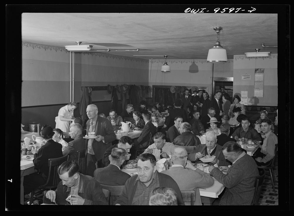 Butte, Montana. Boarding house where miners of various nationalities eat by Russell Lee