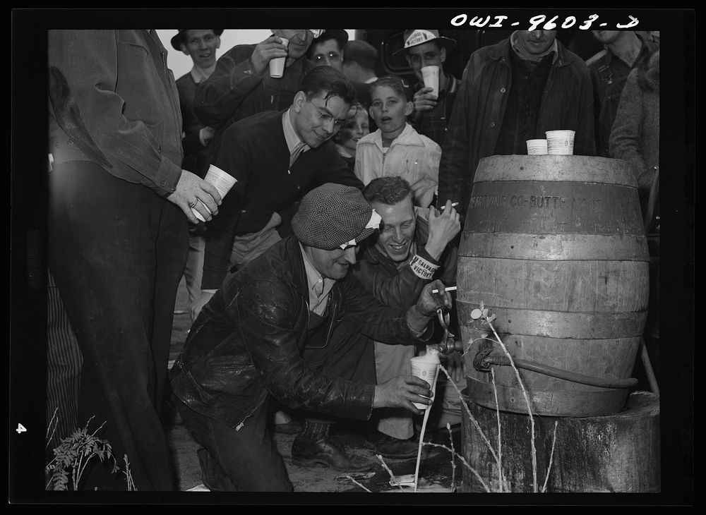 Butte, Montana. A keg of beer was opened at the scrap salvage campaign by Russell Lee