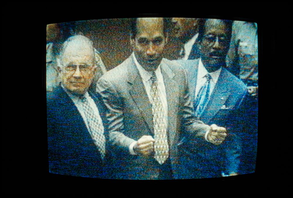 O.J. Simpson trial off TV by Bernard Gotfryd (1924-2016).