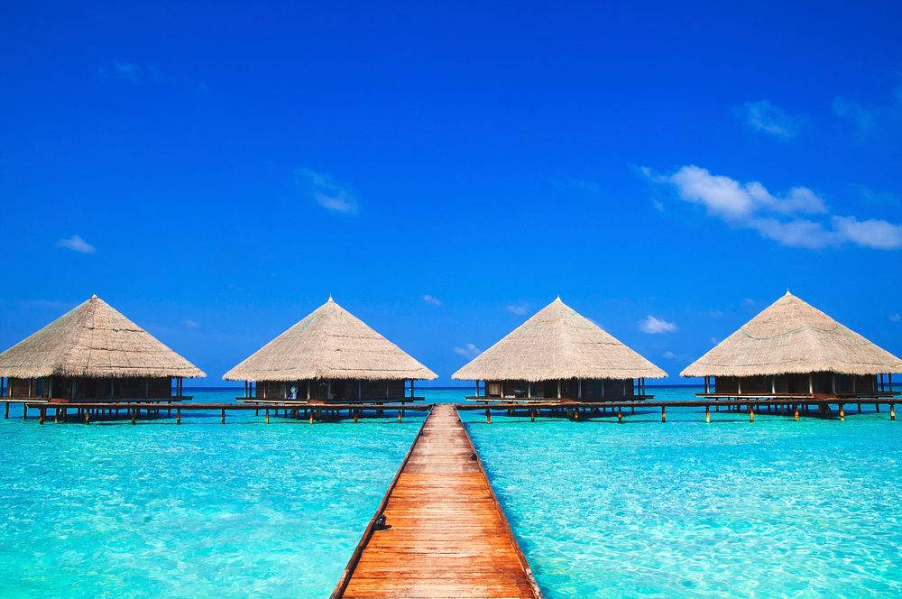 Dock at Maldives with clear water