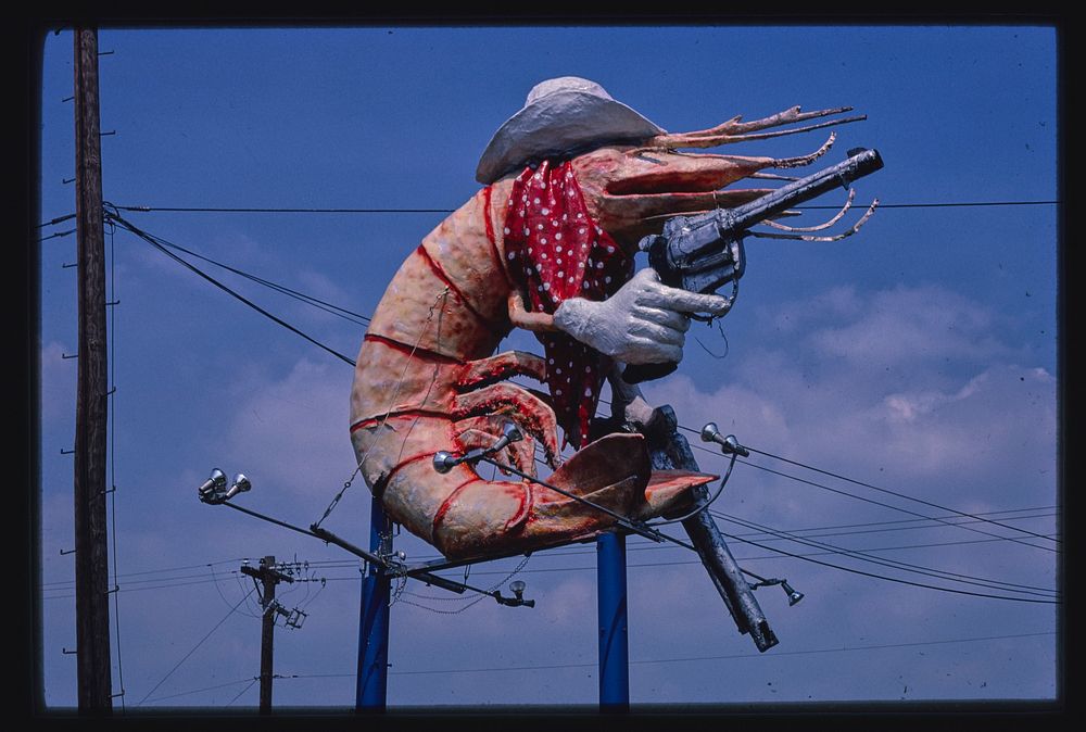 Christie's Restaurant sign, cowboy shrimp, Houston, Texas (1983) photography in high resolution by John Margolies. Original…