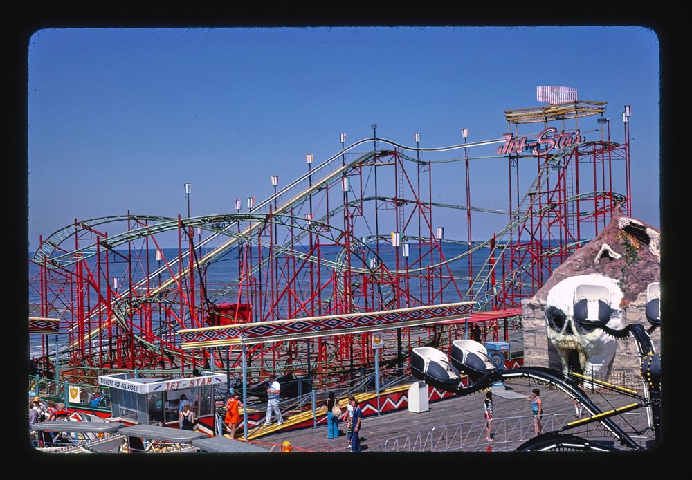 Jet Star roller coaster, Seaside Heights, New Jersey (1978) photography in high resolution by John Margolies. Original from…