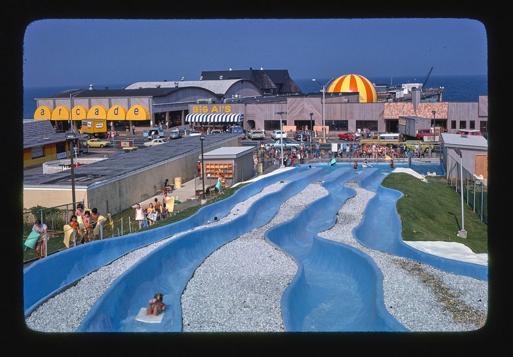 Water slide, Long Branch, New Jersey (1978) photography in high resolution by John Margolies. Original from the Library of…