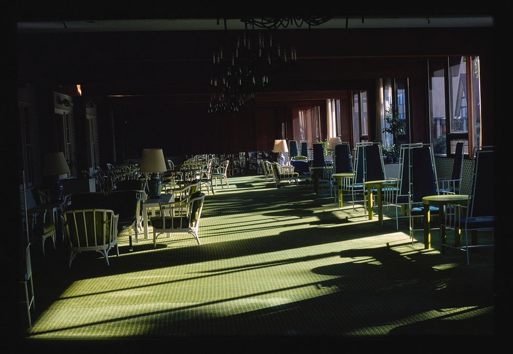Grossinger's corridor, Liberty, New York (1977) photography in high resolution by John Margolies. Original from the Library…
